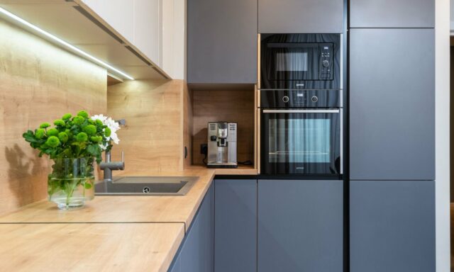 Cuisine moderne avec un four encastrable en colonne